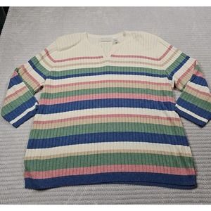 Alfred Dunner Sweater Womens 3x Striped Ribbed V Cut Neck